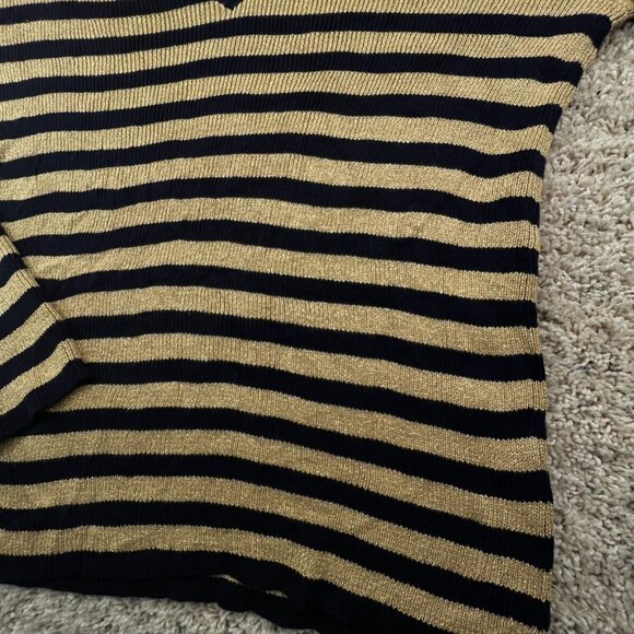 Lauren Ralph Lauren Women’s Sweater Large Navy Blue Gold Striped Shiny Pullover - Picture 10 of 12